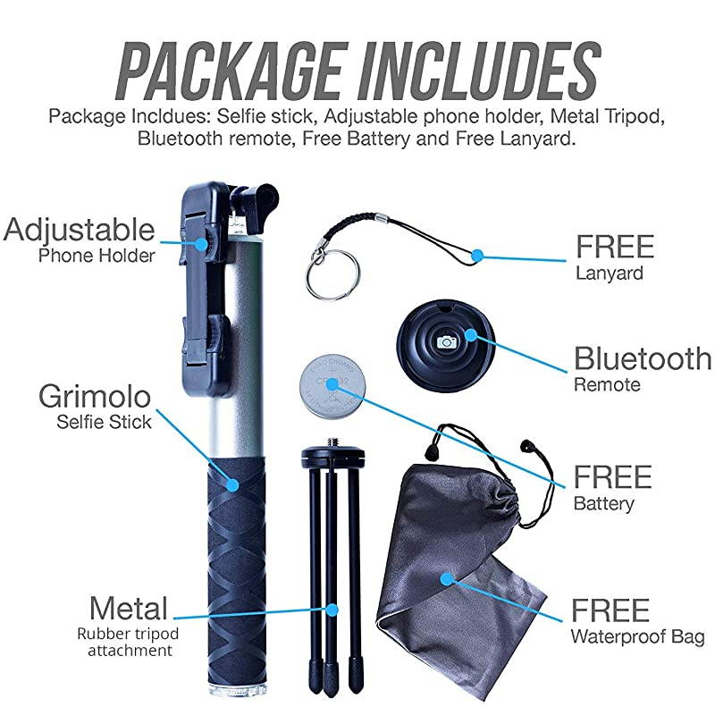Bluetooth Selfie Stick Tripod with Remote Compatible with iPhone 6 6s and 7 plus Android Samsung Galaxy S7 S8 Plus Edge CompactExtendable Aluminum Monopod for Photo and Video Use Gray