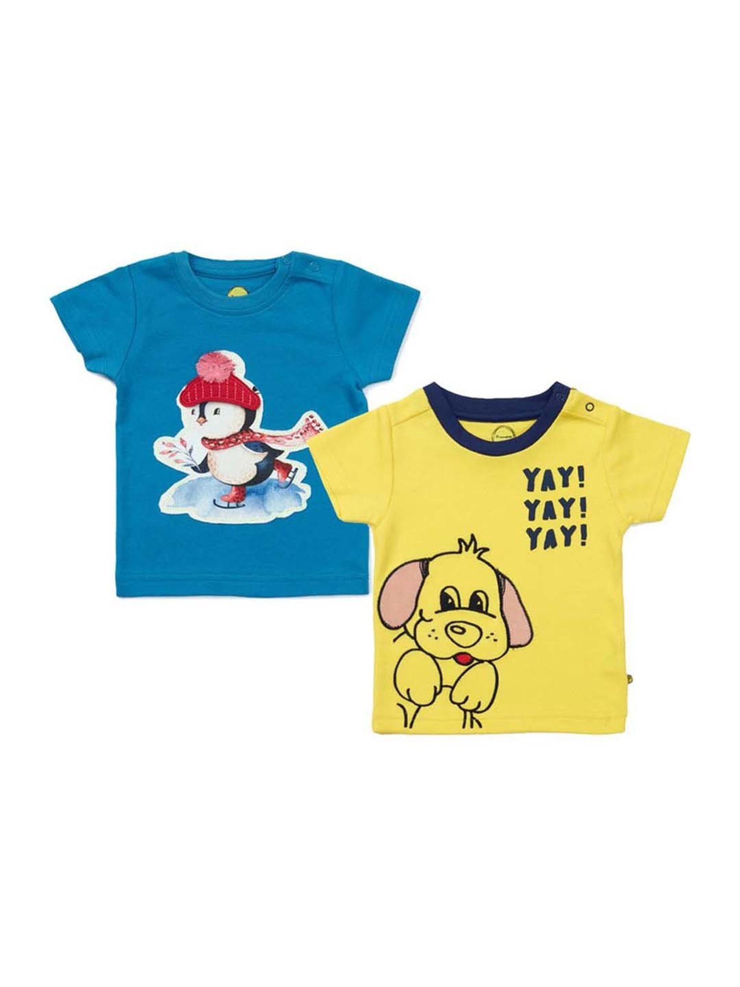 Pranava Kids Blue & Yellow Printed T-Shirt (Pack of 2)