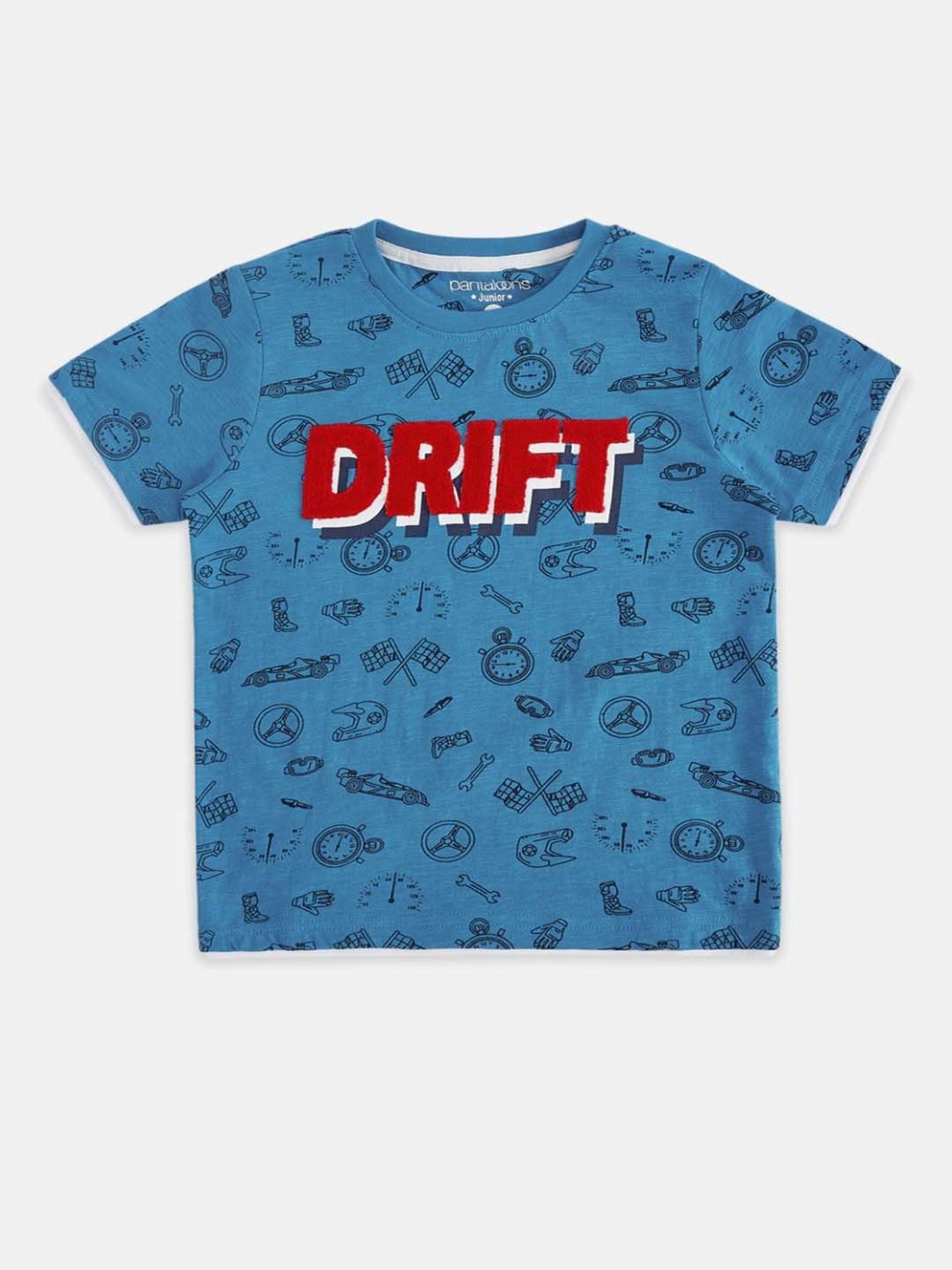 Pantaloons Baby Kids Blue Cotton Embroidered T-Shirt