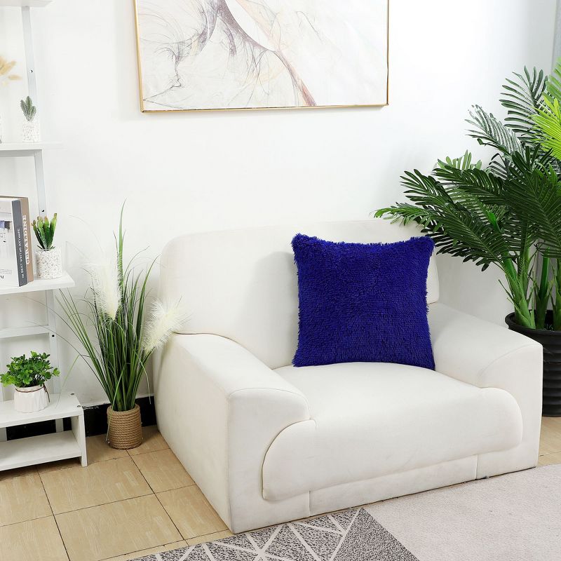 1 Pc 24" x 24" Polyester Fuzzy Decorative Pillow Cover Royal Blue - PiccoCasa