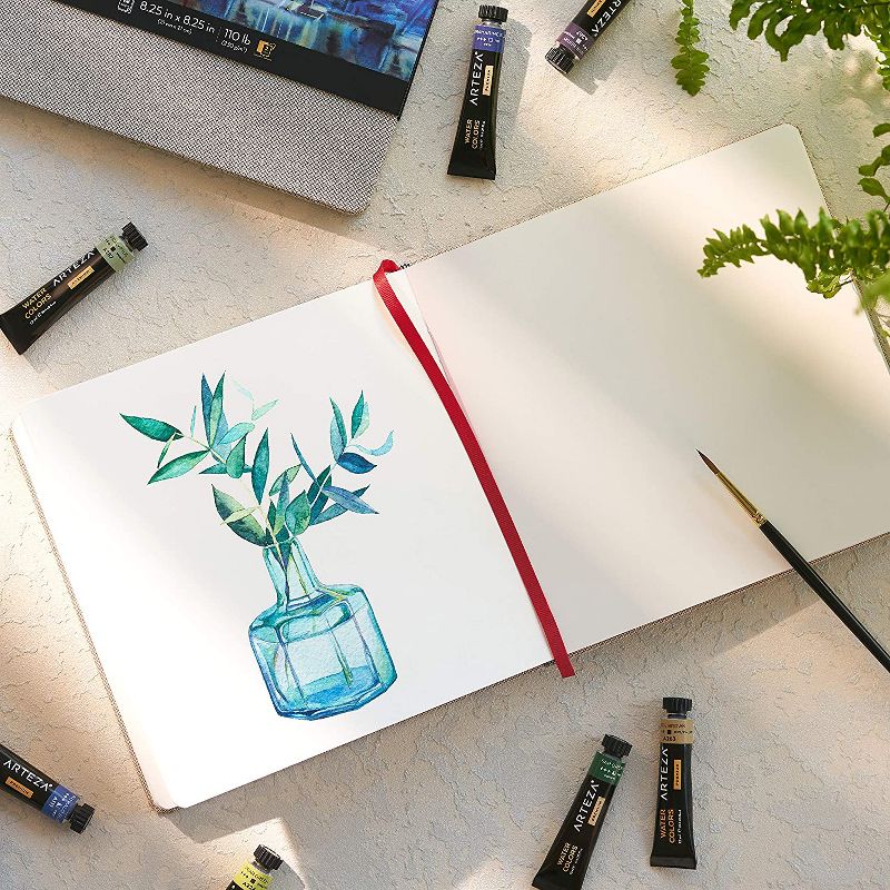 Arteza Beige Natural Linen Hardcover Watercolor Paper Pad, Cold-Pressed Paper, 8.25"x8.25", 68 Pages - 2 Pack (ARTZ-9420)