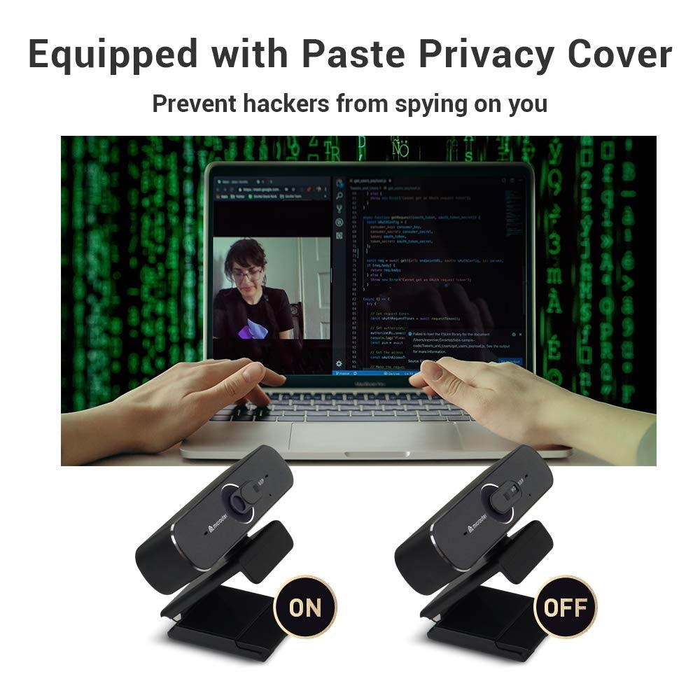 1080p USB Webcam with H.264 Video Compression & Privacy Cover, Streaming Camera, Plug & Play, Auto Focus for Conference, Gaming, Online Classes