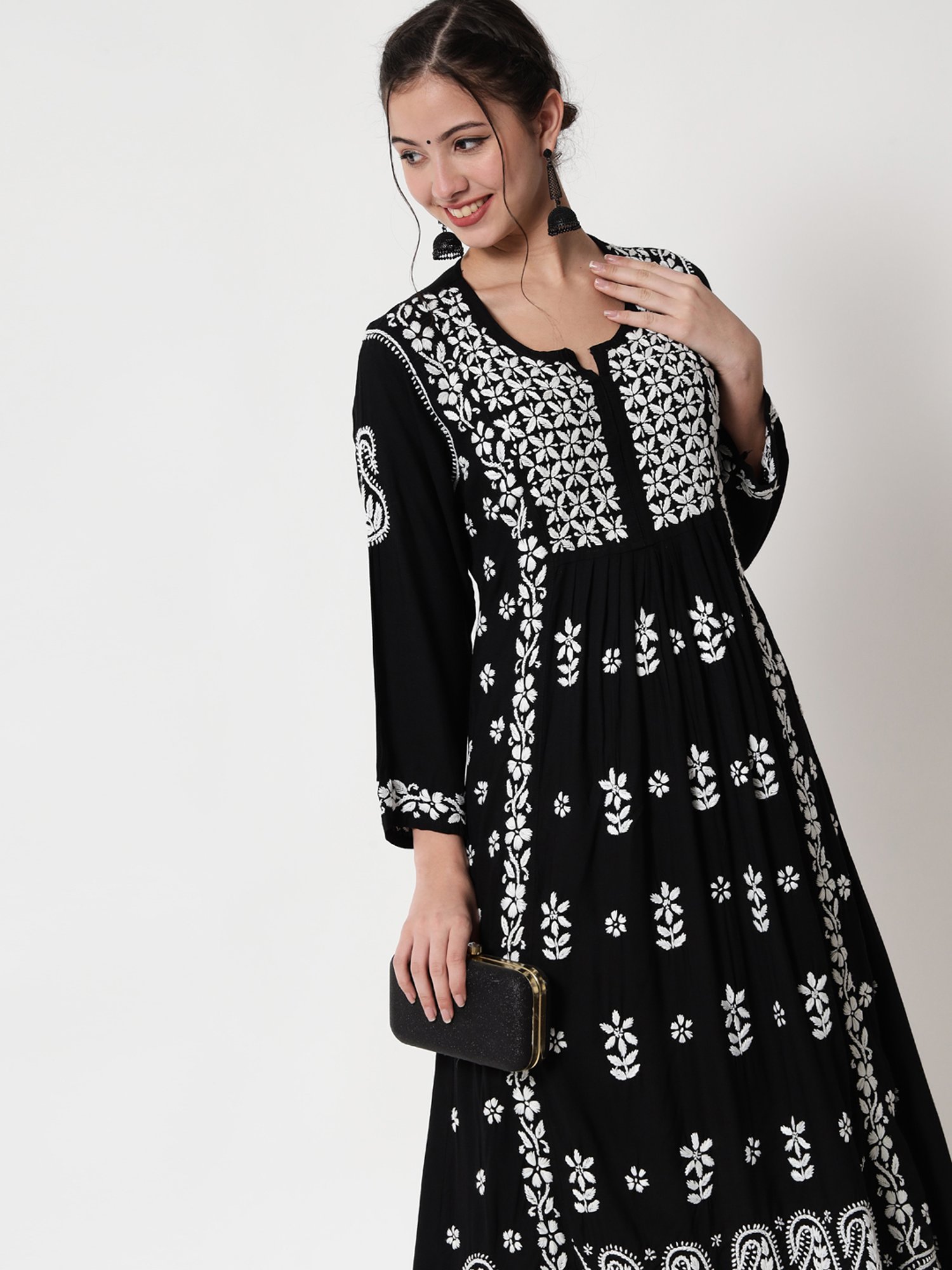 PARAMOUNT CHIKAN Black Chikankari A Line Kurta
