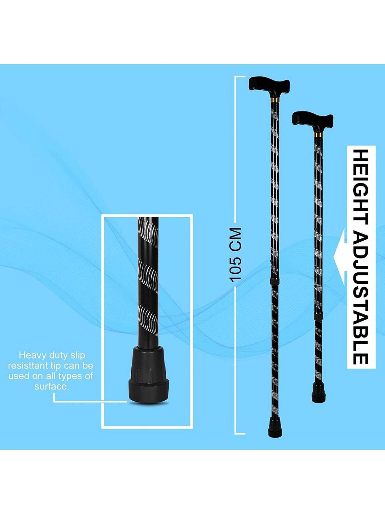 MCP Premium Aluminium Walking Stick (Black)