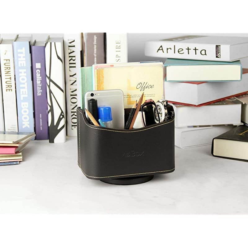 Spinning Remote Control Holder, Remote Controller Holder, Remote Caddy, Media Storage Organizer, Spinning Remote Control Organizer, 7.3X 5.5 x 6 inches, Brown PU Leather