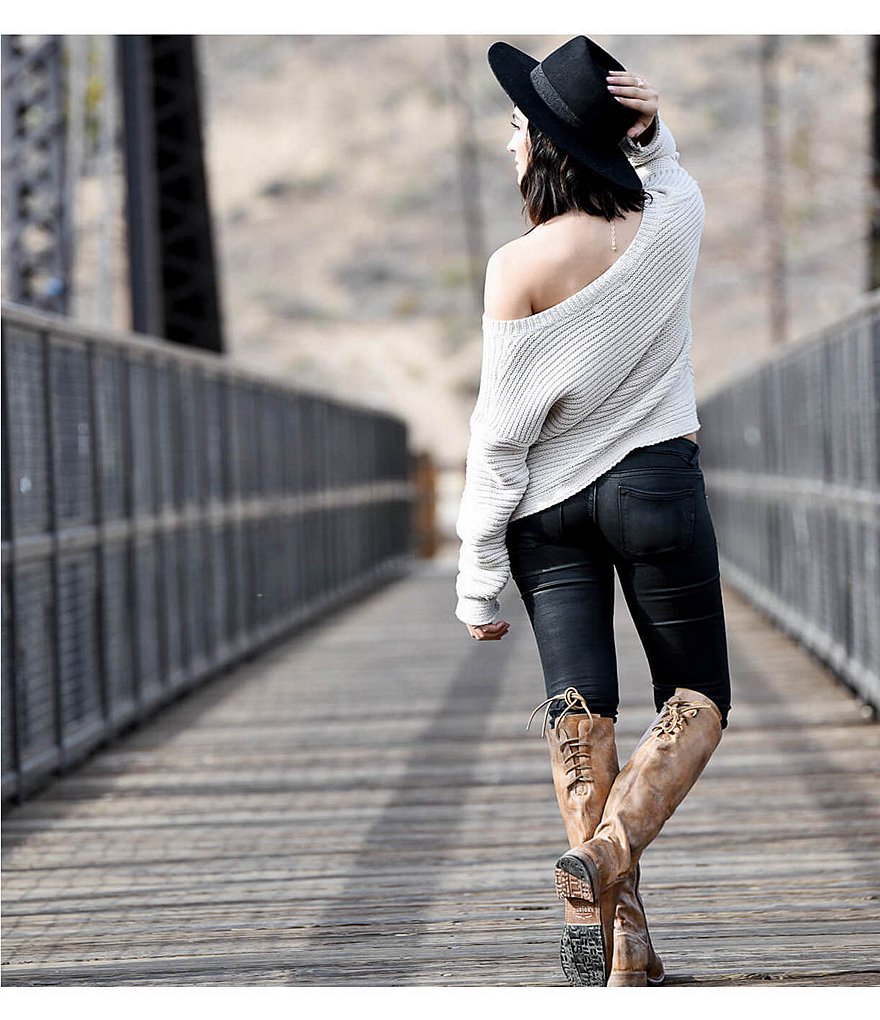 Bed Stu Manchester Tall Leather Wide Calf Block Heel Riding Boots