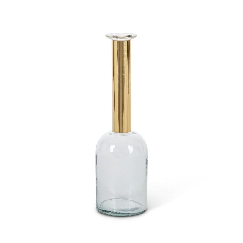 Lone Elm Studios Set of 2 Assorted Size Glass Vases with Brushed Gold Neck