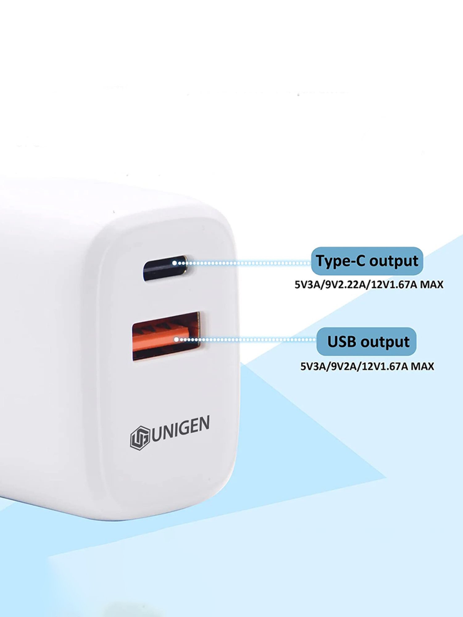 UNIGEN AUDIO 30W Dual USB-A + USB-C Wall Charger Compact Design Power Adapter (White)