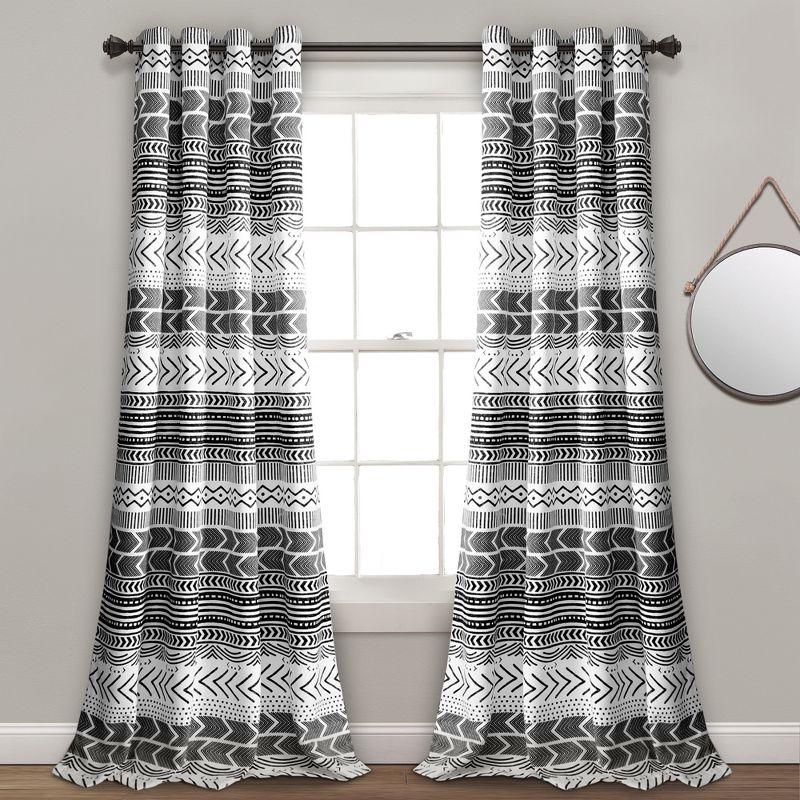 84"x52" Hygge Geo Room Darkening Window Curtain Panels Black/White -Lush Décor