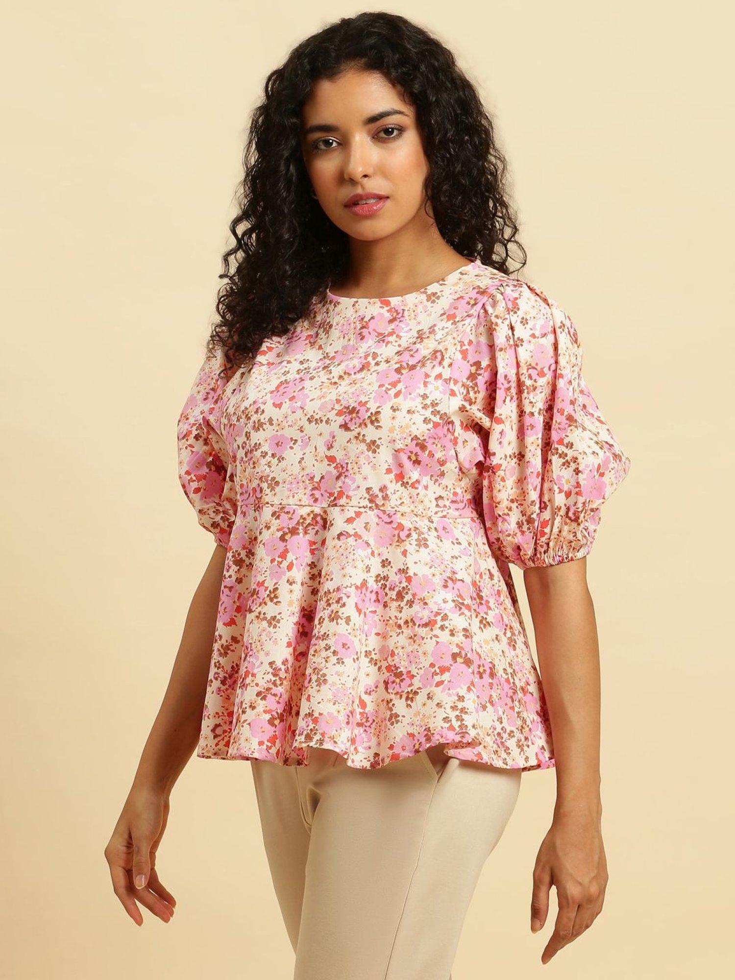 W Pink Cotton Printed Top
