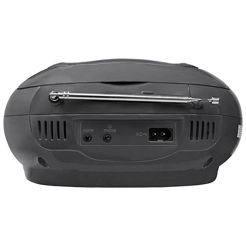 Portable CD Boombox with AM/FM Radio,AUX in,Top Loading CD Player,Telescopic Antenna, LCD Display for Indoor & Outdoor,Offices,Home,Restaurants,Picnics,School, Camping (Black/Silver) CD55-BKS
