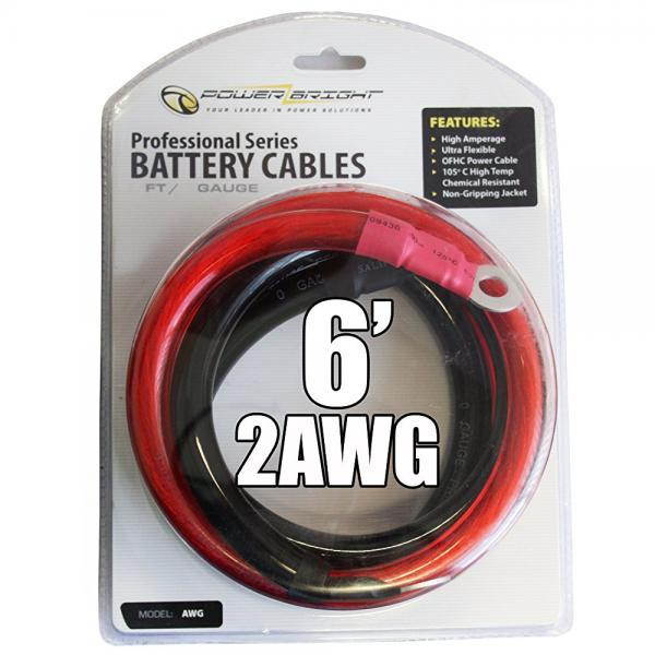 Power Bright 2-AWG6 2 AWG Gauge 6-Foot Professional Series Inverter Cables 2000-2500 watt