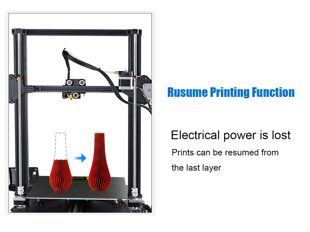 Official 3D Printer with Meanwell Power Supply ,Removable Build Surface ,Upgraded Silent Motherboard,Carborundum Glass Bed, Resume Printing,DIY Printers 300 X 300 X 400mm Print Size