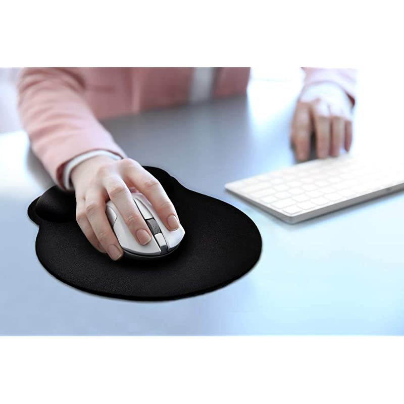 Pad with Support Bar, Ergonomic Pad with Gel Wrist Rest Support, Gaming Pad with Lycra Cloth, Non-Slip PU Base for Computer, Laptop, Home, Office & Travel, Black (2)