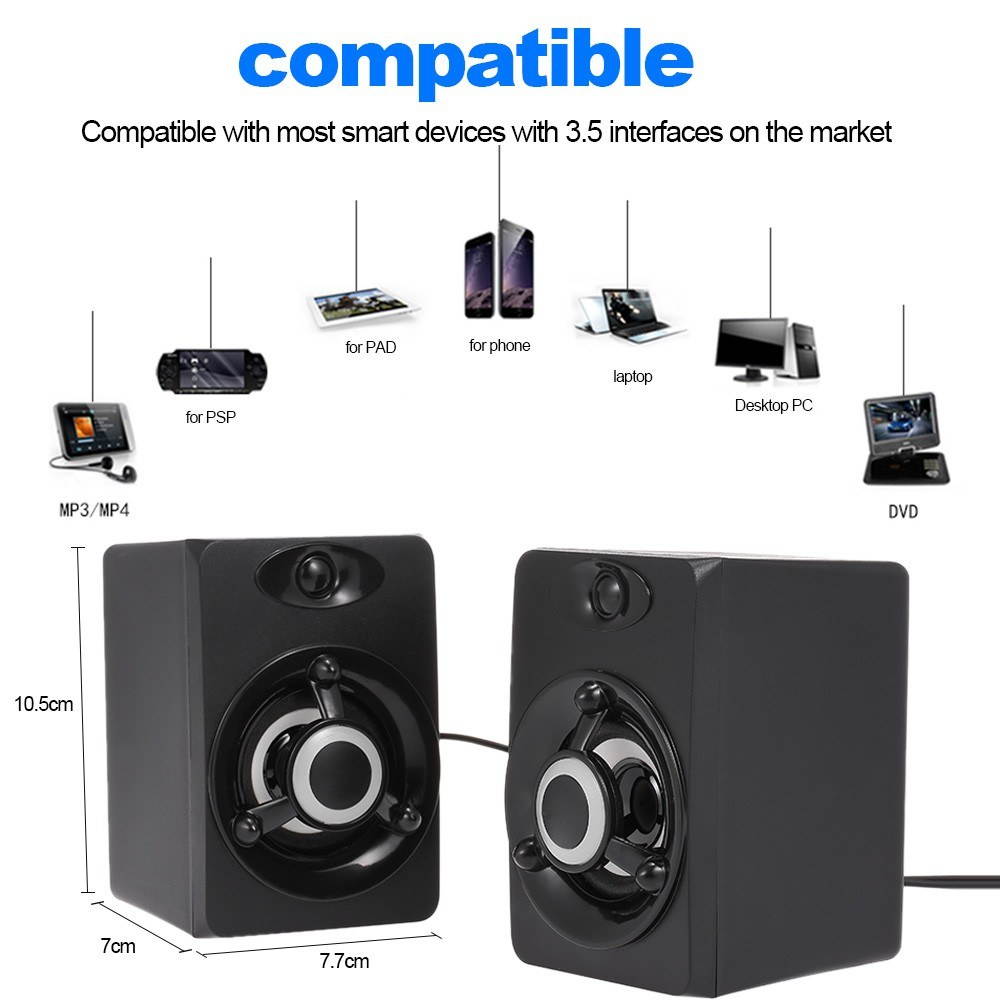 SADA V-118 USB Wired Speaker LED Computer Speaker Bass Stereo Music Player Subwoofer Sound Box for Desktop Laptop Notebook Tablet PC Smart Phone