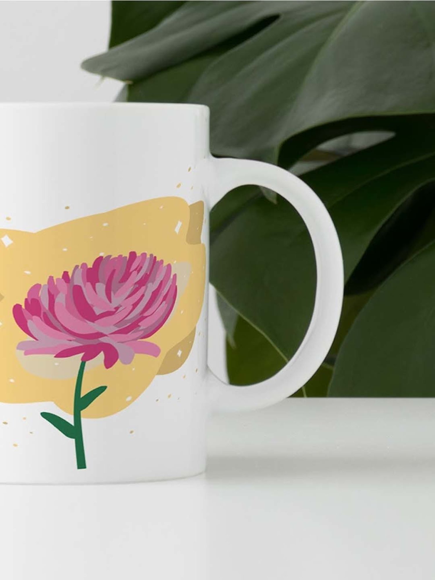Nestroots White & Pink Stoneware Rose Elegance Coffee Mug (0.325 L)