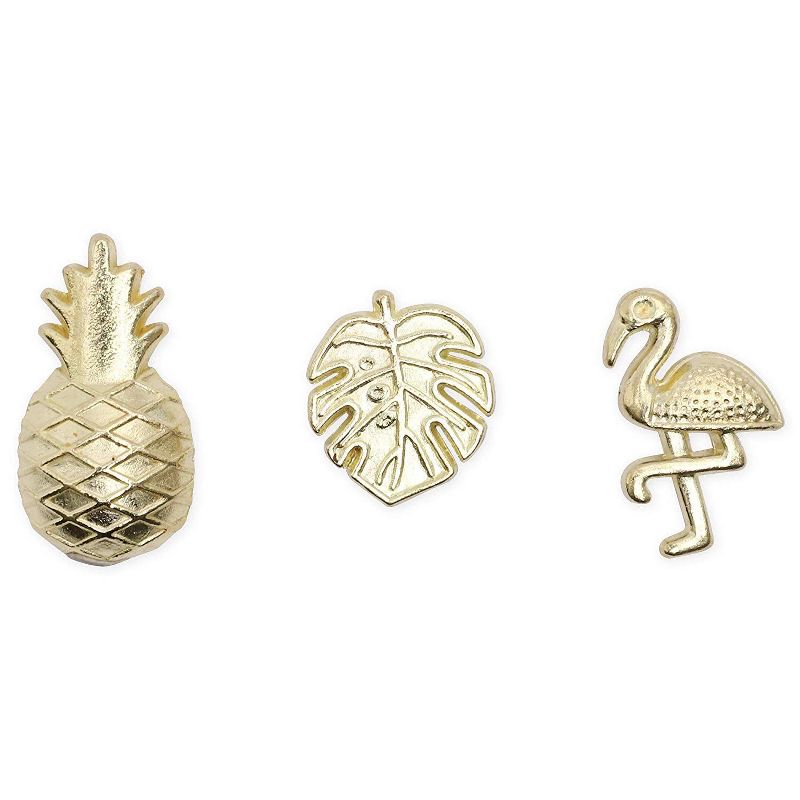 Tropical Decorative Push Pin Set (Gold, 3 Designs, 36 Pack)