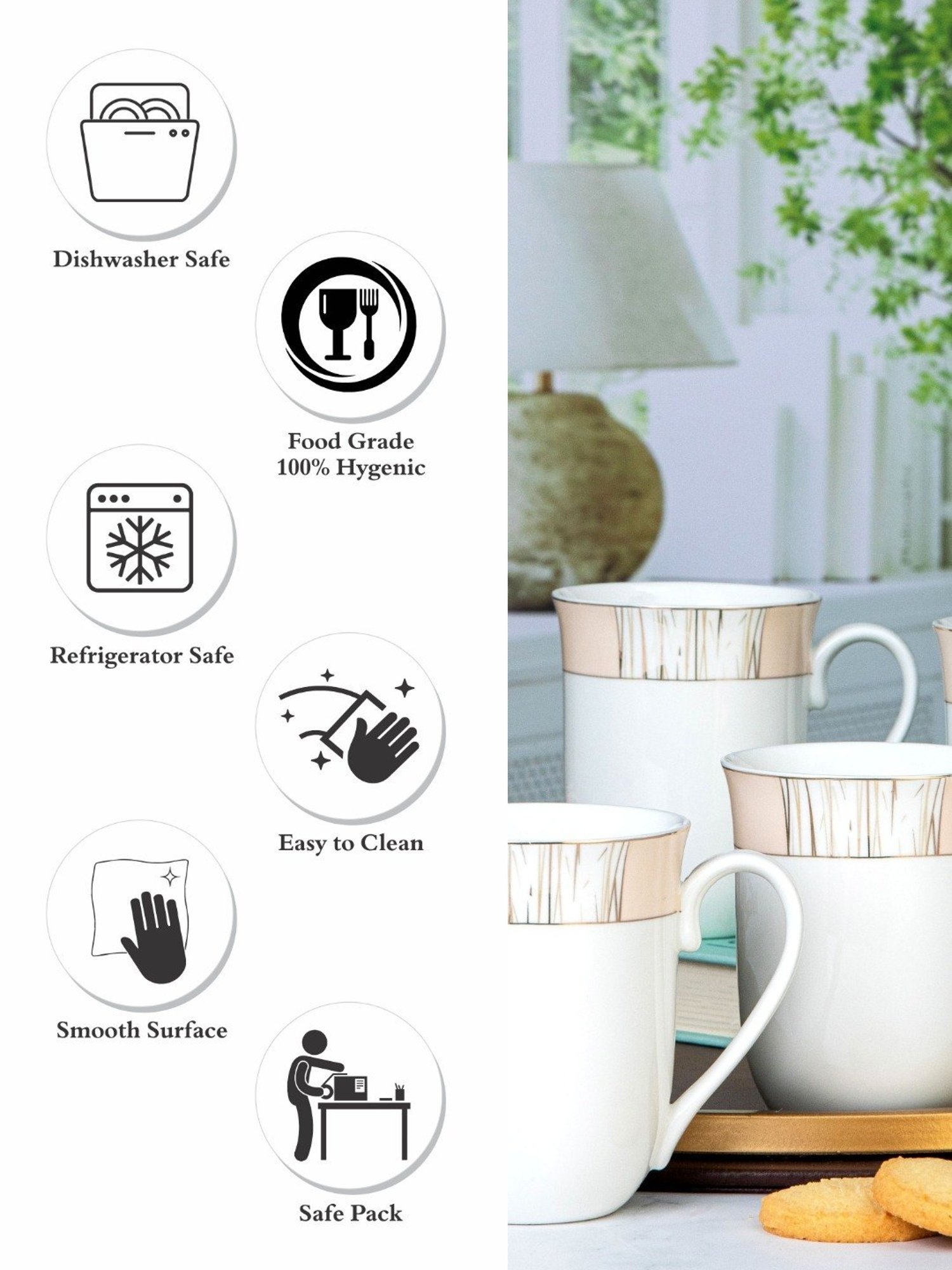 White Gold White Porcelain Coffee Mug - Set of 6