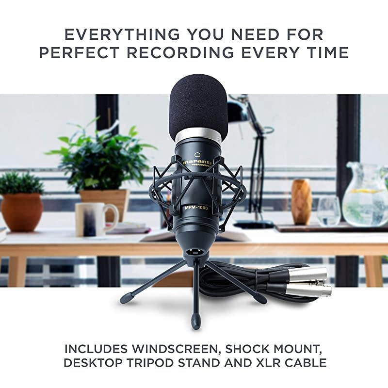 Pro MPM1000 - Studio Recording Condenser Microphone with Shockmount, Desktop Stand and Cable &ndash; Perfect for Podcasting and Voiceover Projects