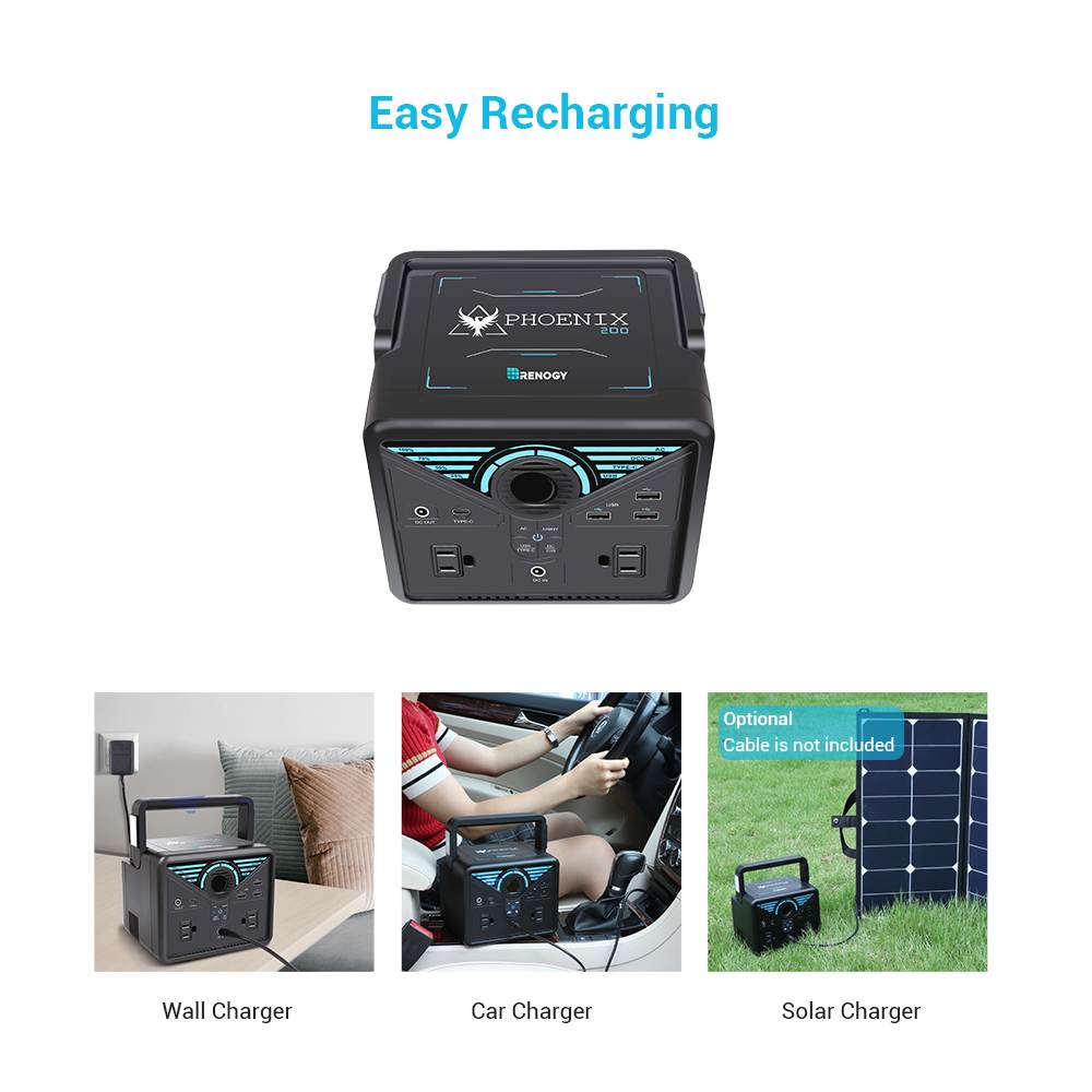 Renogy Phoenix 200 Portable Pure Sine Wave Station, 189Wh Solar Generator, Lithium Backup Supply with Quick Charge USB, Power Delivery Type-C, D-Tape, AC Outlet for CPAP Camping Camcorder
