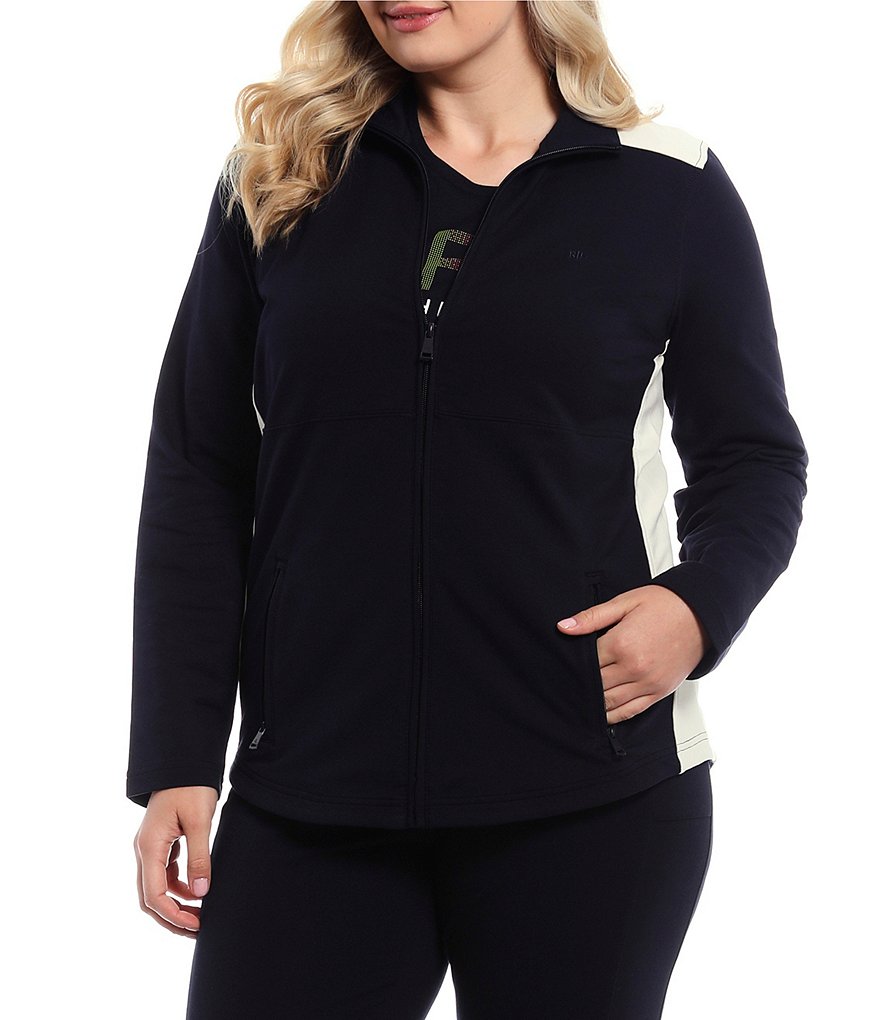 Lauren Ralph Lauren Plus Size Color-Blocked Zip Front Cotton-Blend Jacket