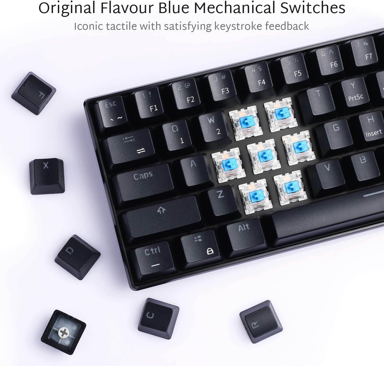 RK ROYAL KLUDGE RK61 Wireless 60% Mechanical Gaming Keyboard, Ultra-Compact Bluetooth Keyboard with Linear and mechanical Switch, Compatible for Multi-Device Connection