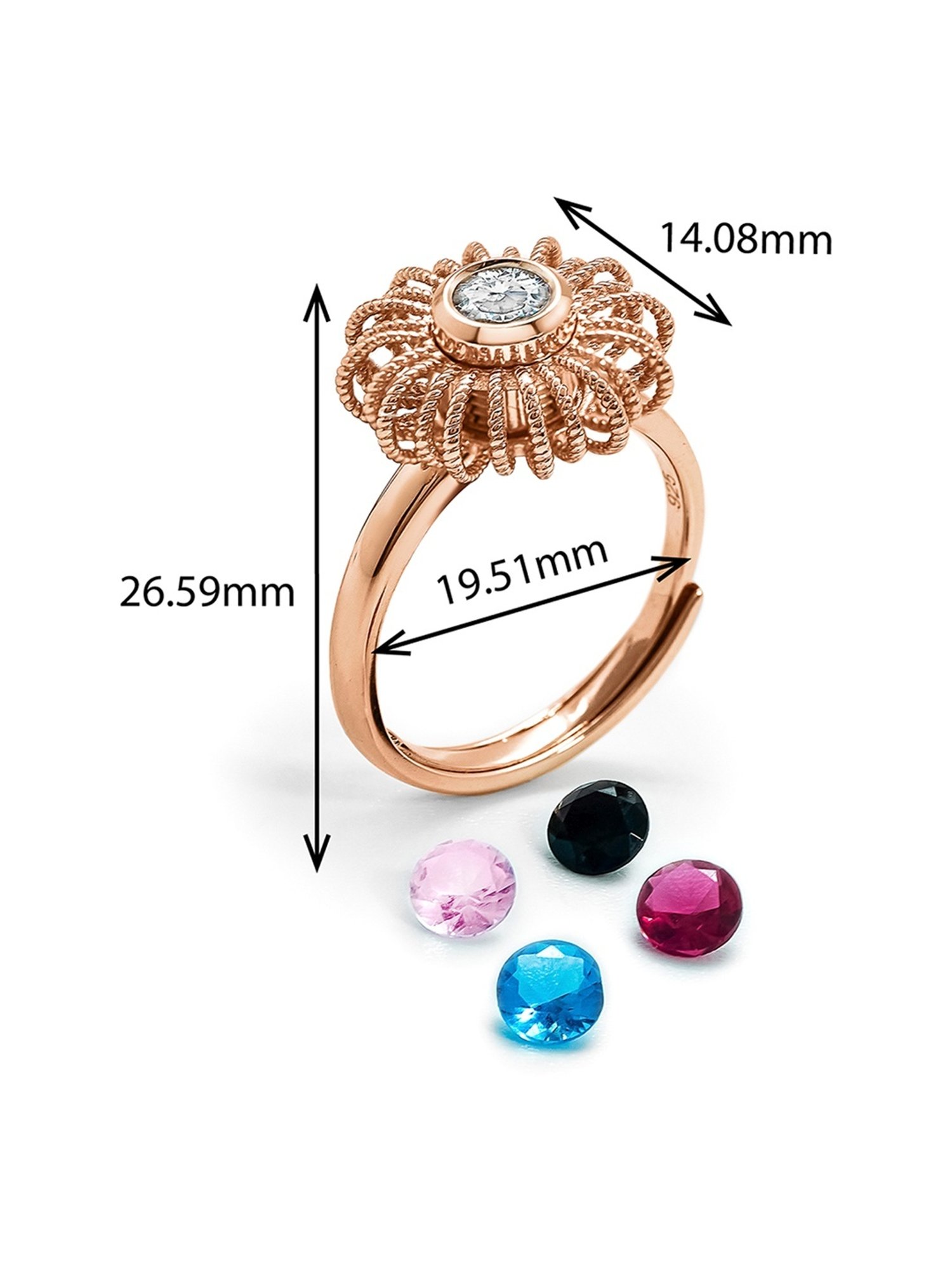 Silberry 92.5 Sterling Silver Rose Gold Colour Bloom Ring