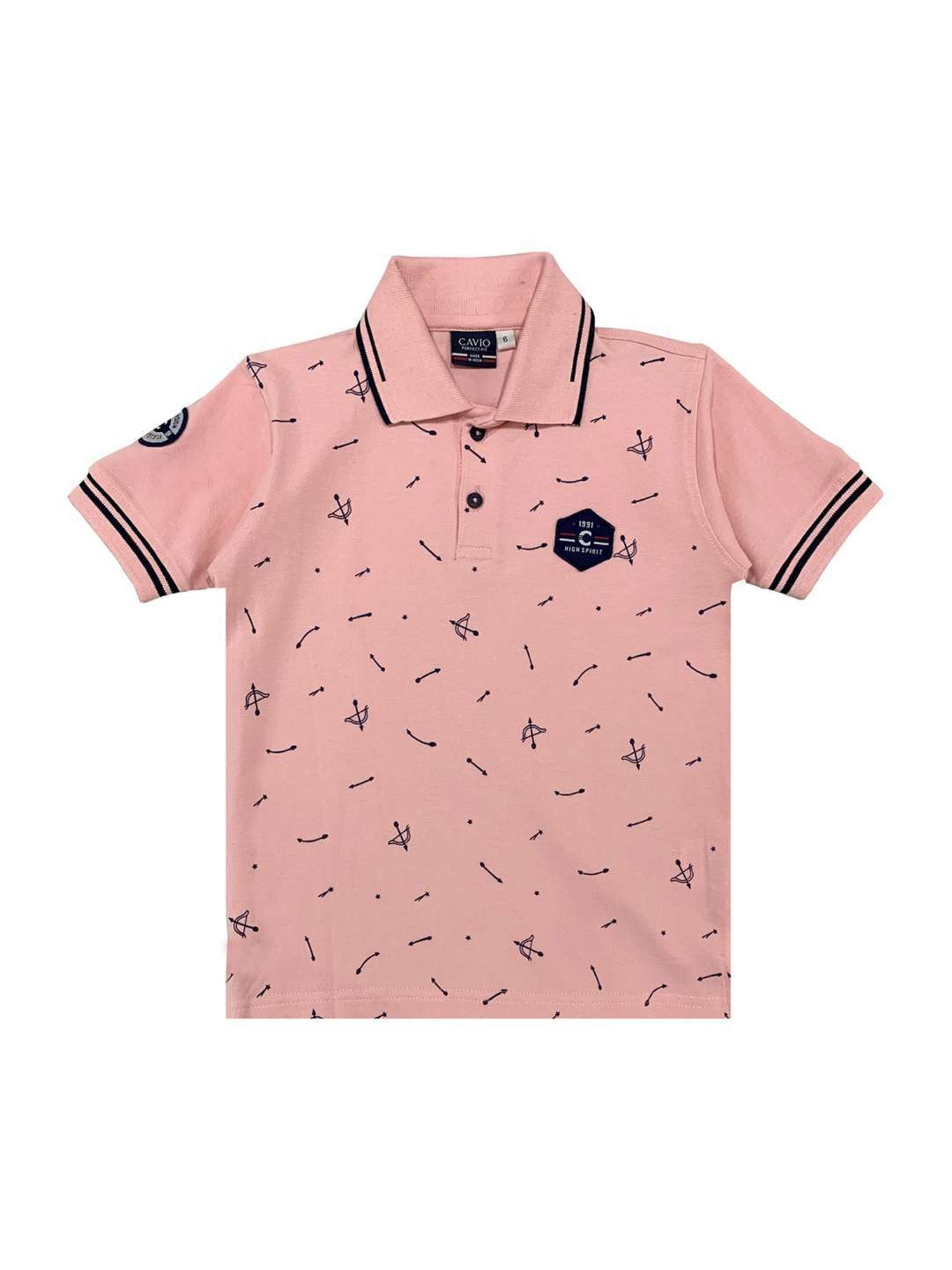 Cavio Kids Pink Cotton Printed Polo T-Shirt