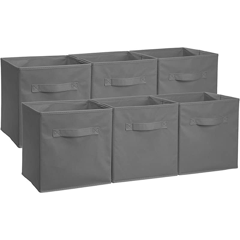 Basics Collapsible Fabric Storage Cubes Organizer with Handles, Gray - Pack of 6