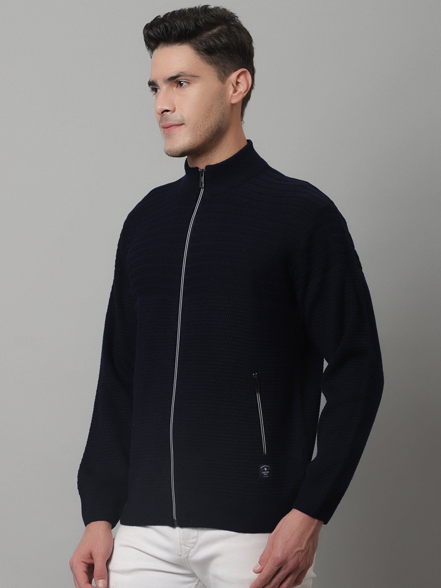 Cantabil Navy Regular Fit High Neck Sweater