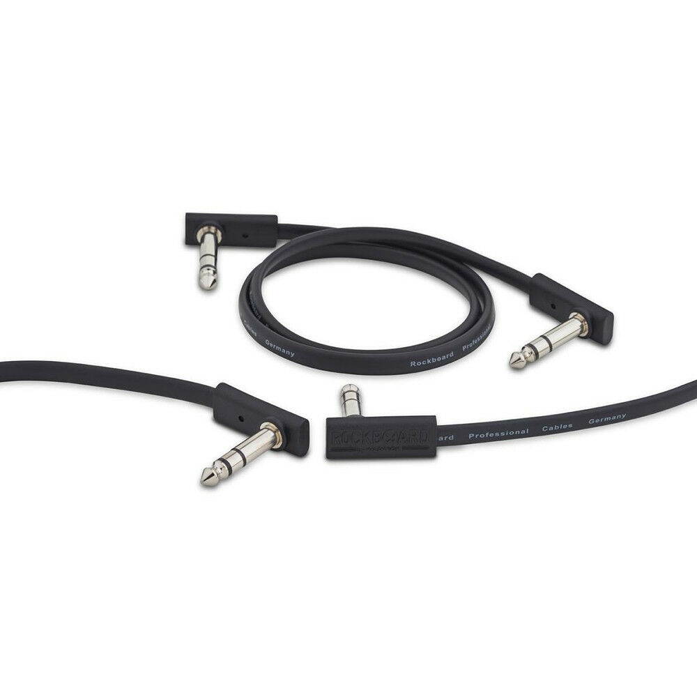 RockBoard Flat 1/4 TRS Patch Cable, 2 Feet, Black, Right-Angle to Right-Angle
