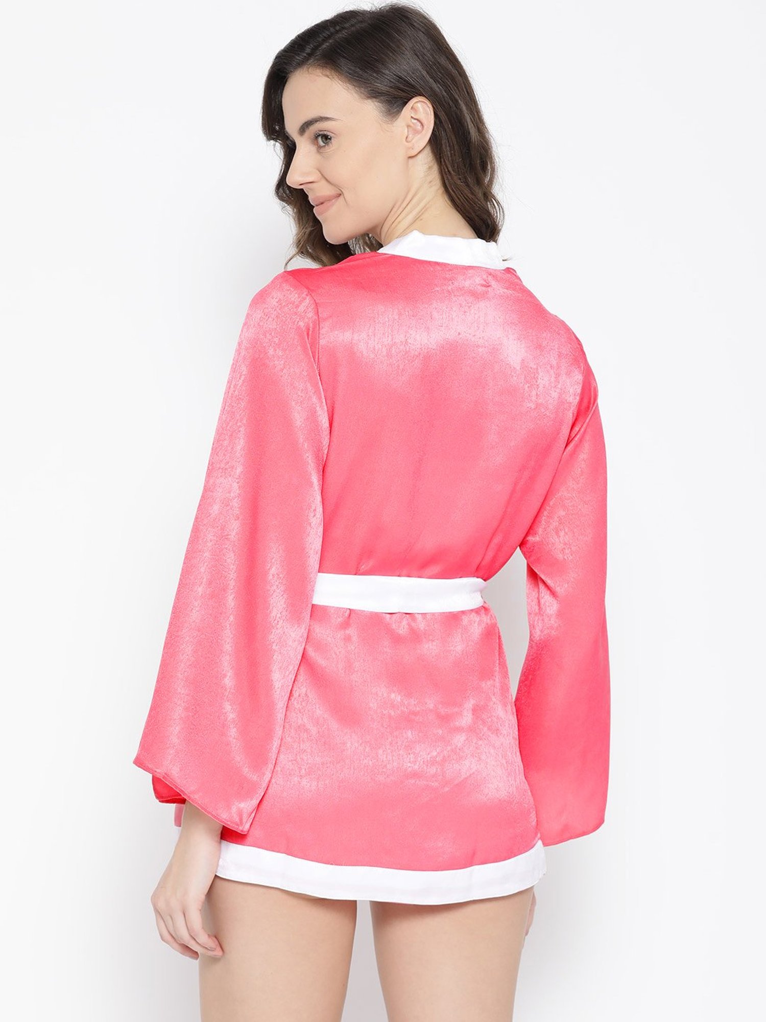 Erotissch Pink Solid V Neck Robe