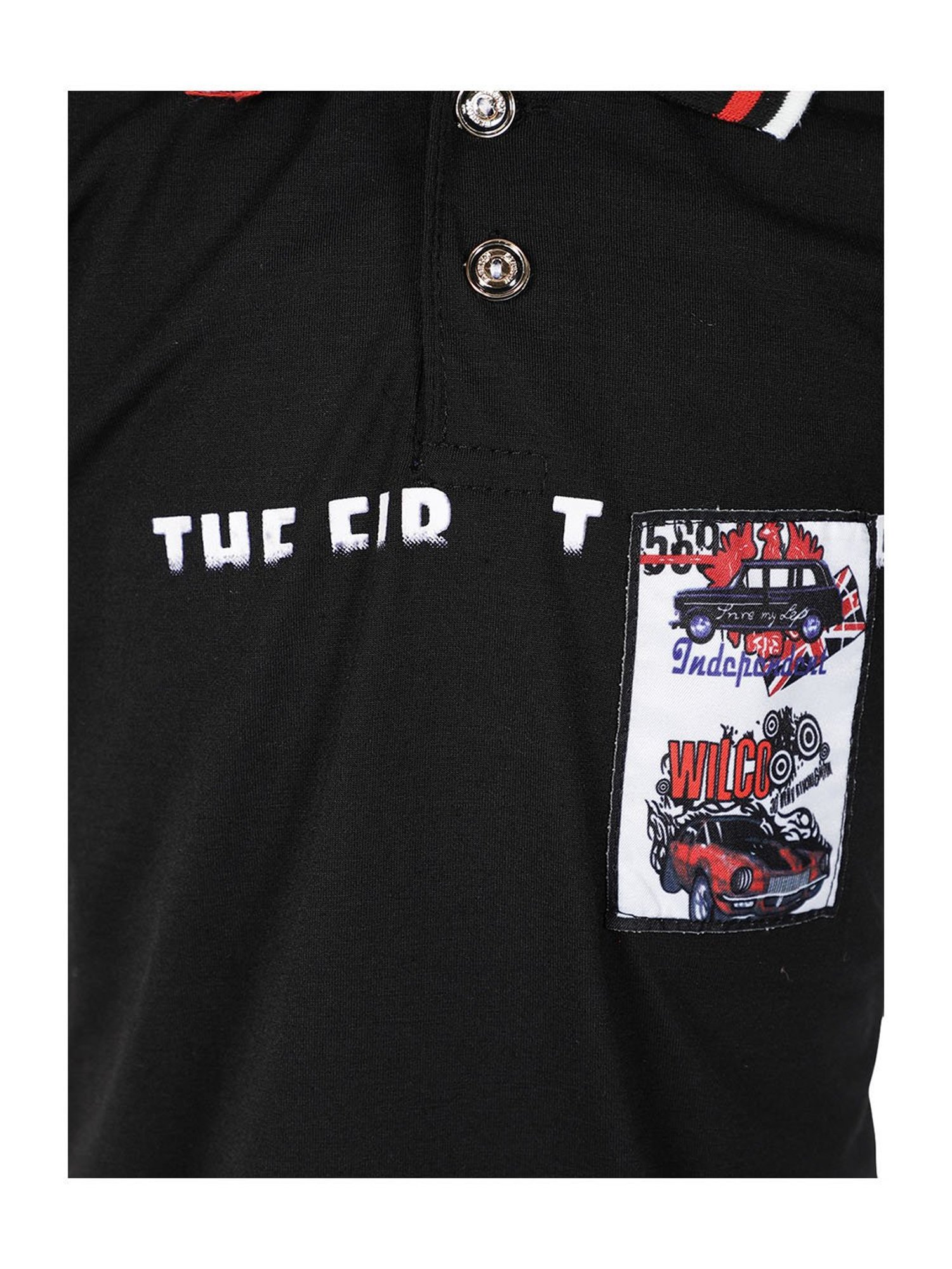 Passion Petals Kids Black Cotton Printed Polo T-Shirt