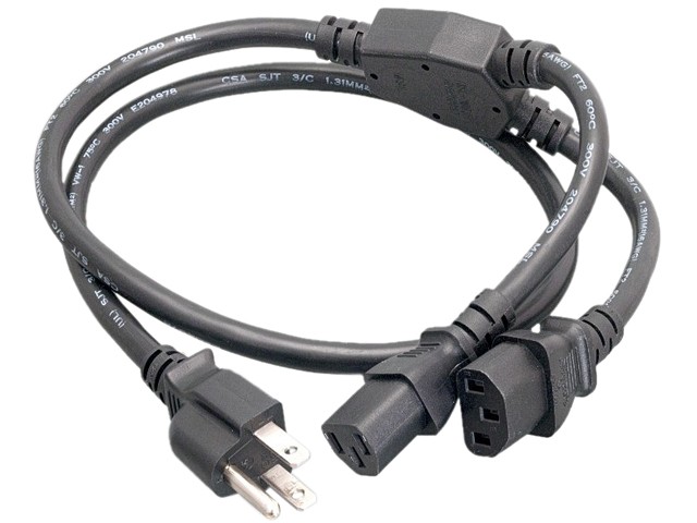 Nippon Labs 16 AWG NEMA 5-15P to C13 Splitter Power Cord, NEMA 5-15P to IEC-60320-C13 x 2, SJT, 6 ft. Black Power Splitter