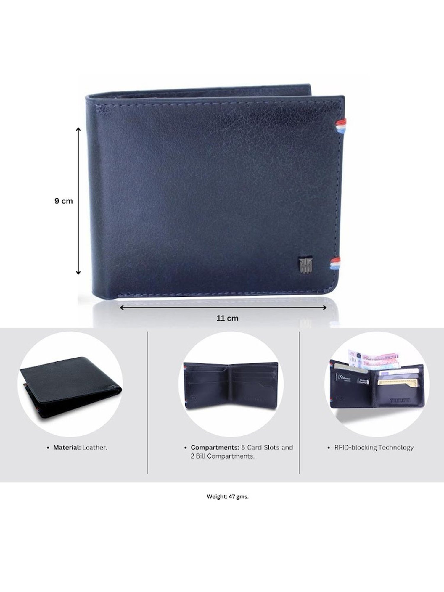 THE HOLISTIK Sterling Navy Blue Casual Leather Bi-Fold Wallet for Men
