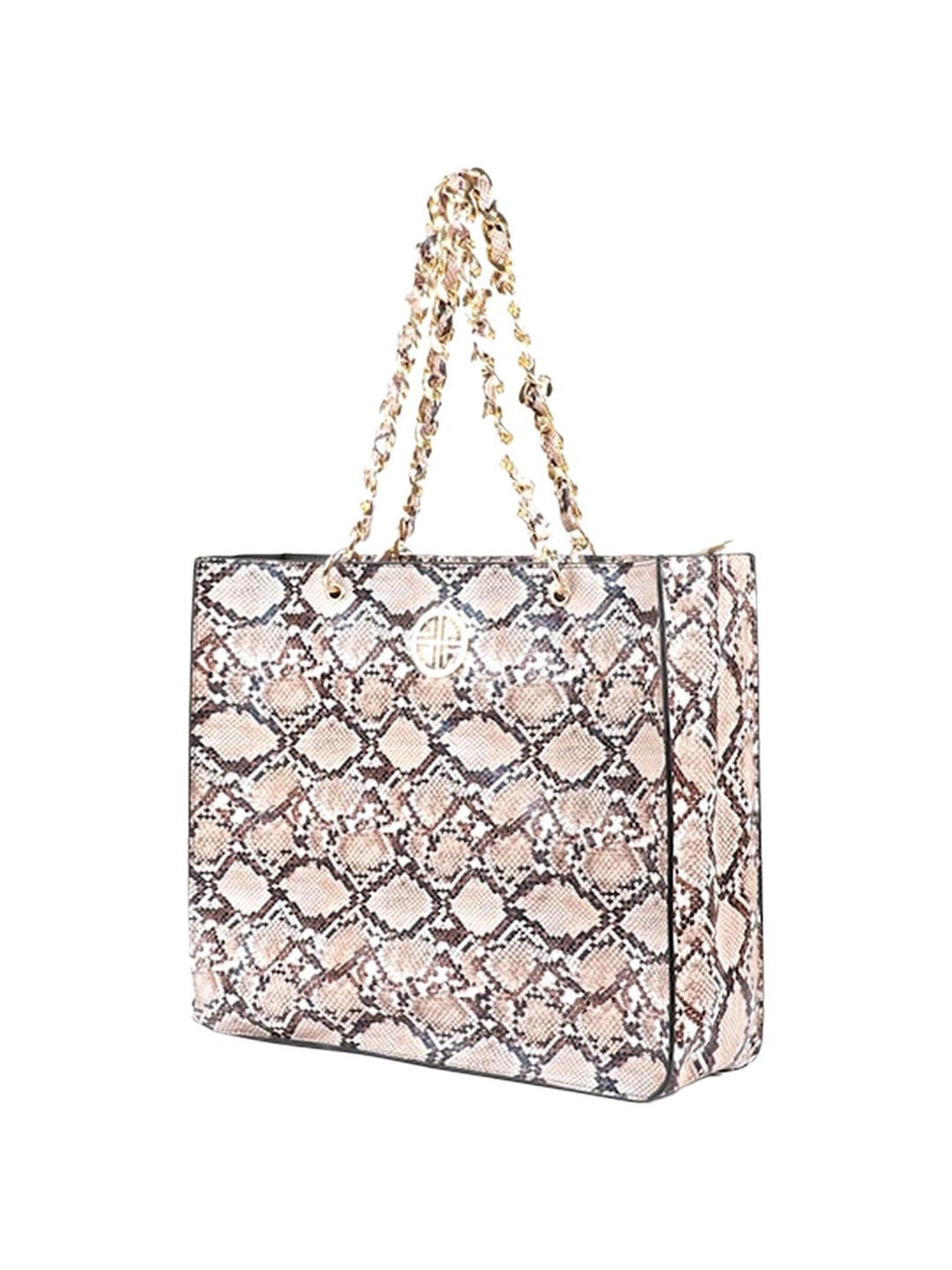 Carlton London Beige Printed Medium Tote Handbag