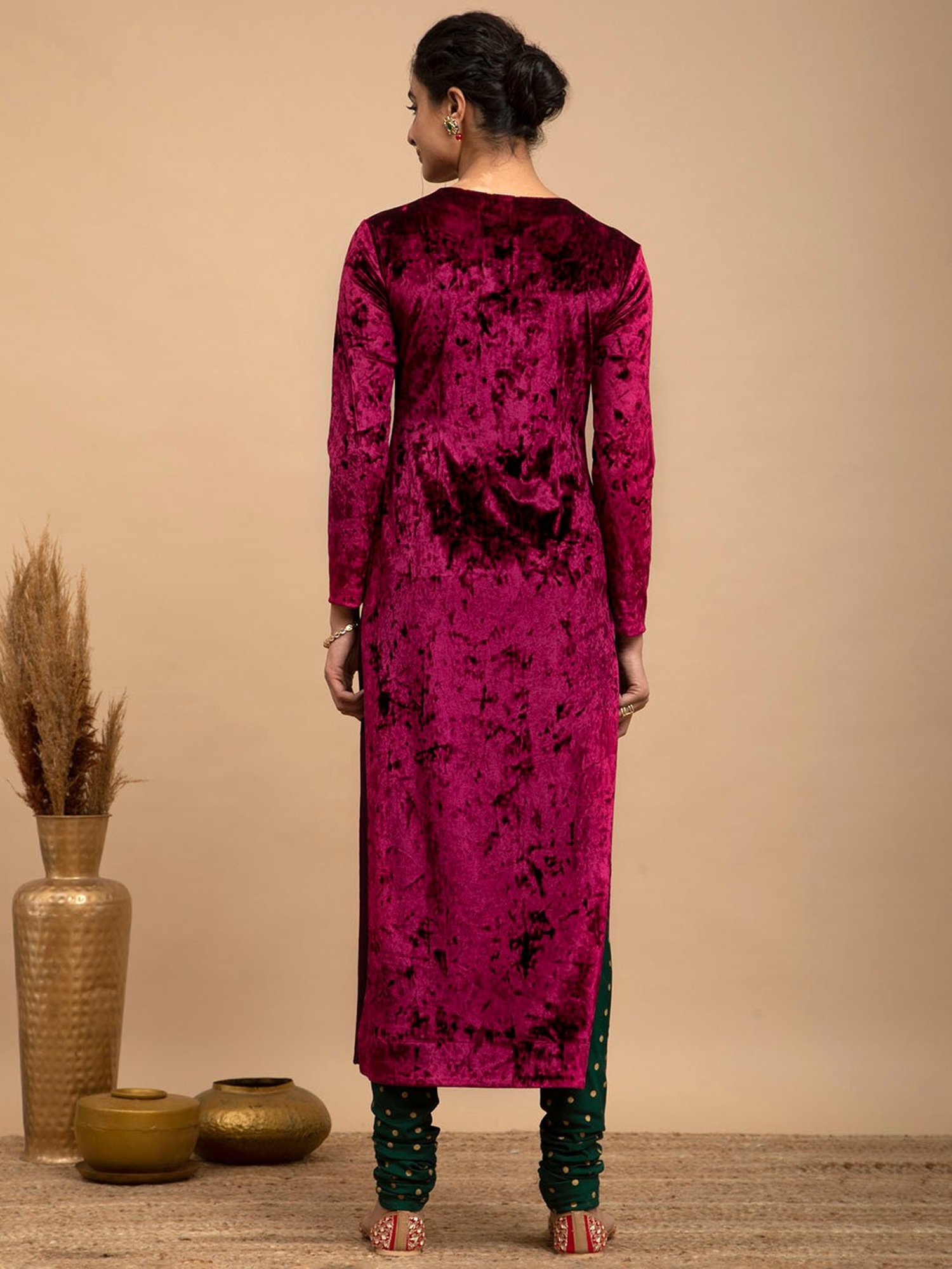 Pink Fort Maroon Regular Fit Kurta