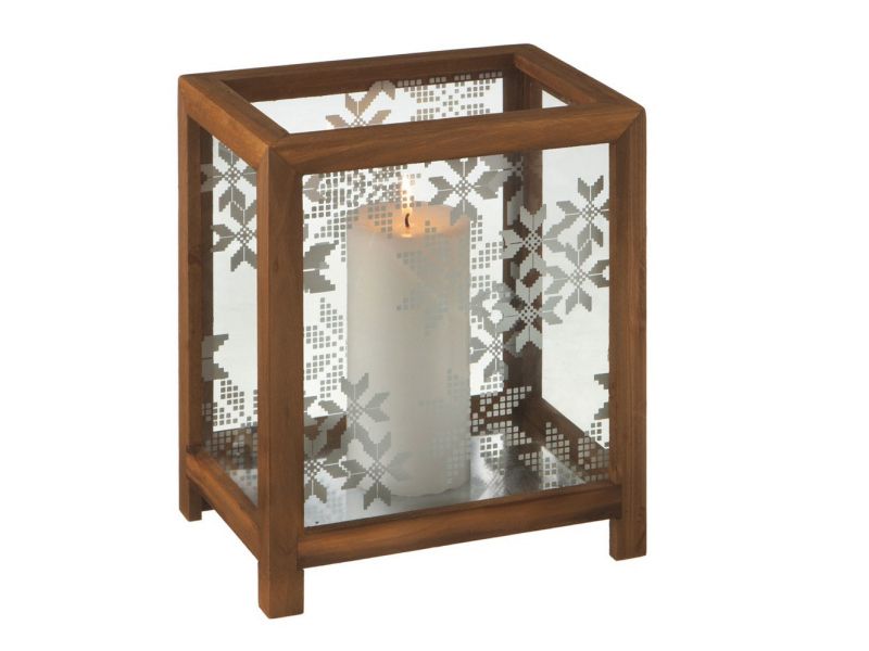 Ganz 10" Alpine Chic Nordic Snowflake Wooden Christmas Pillar Candle Holder