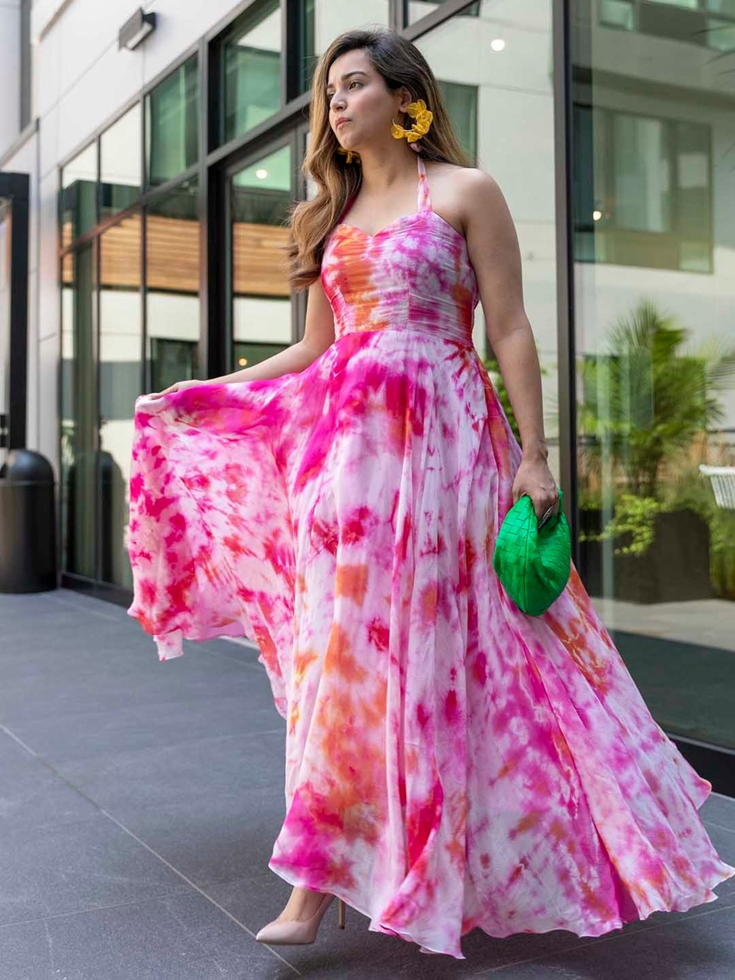 AACHHO Pink Marshmello Tie-Dye Organza Dress