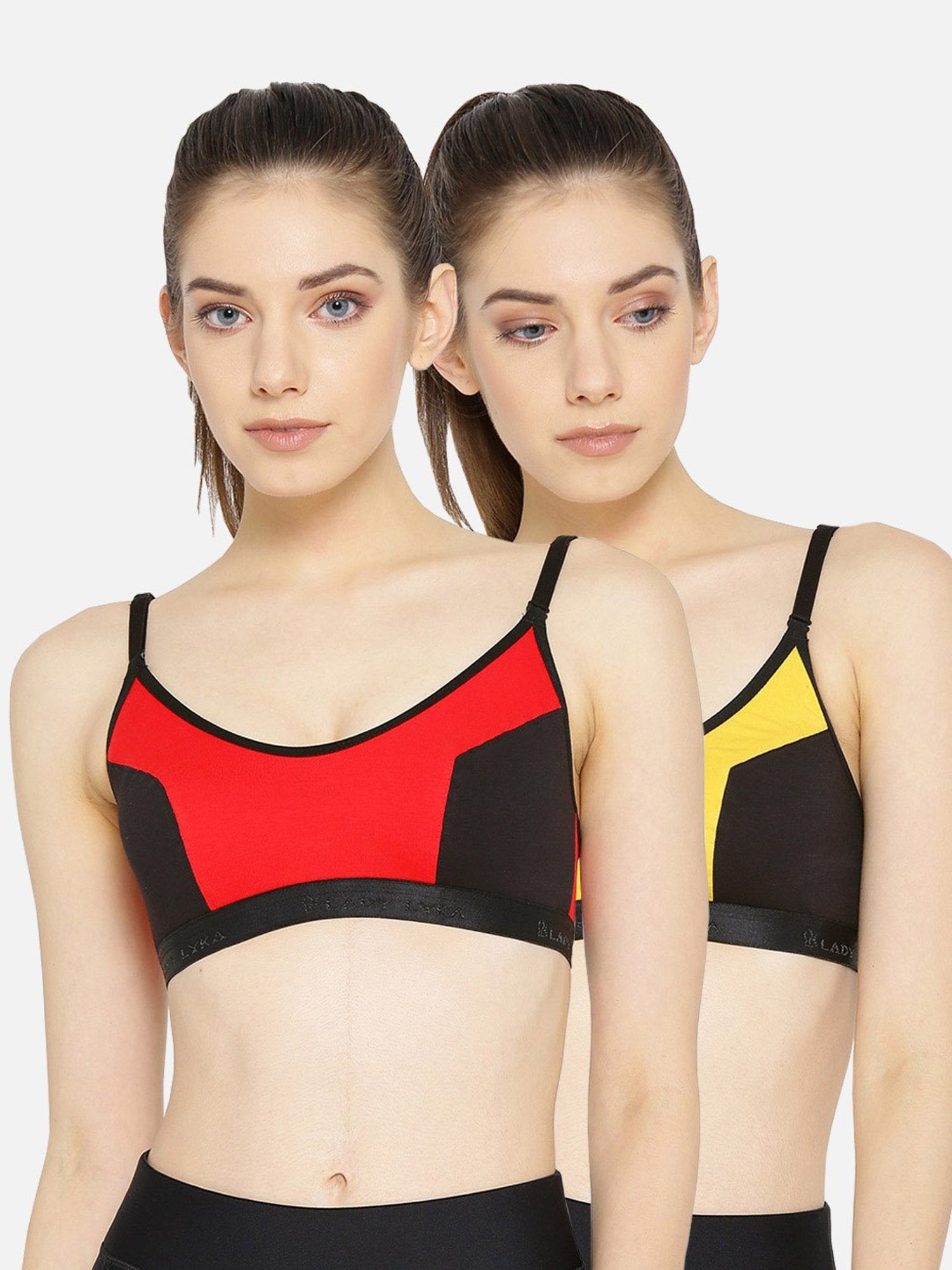 Lady Lyka Multicolor Non Wired Non Padded Sports Bra (Pack Of 2)