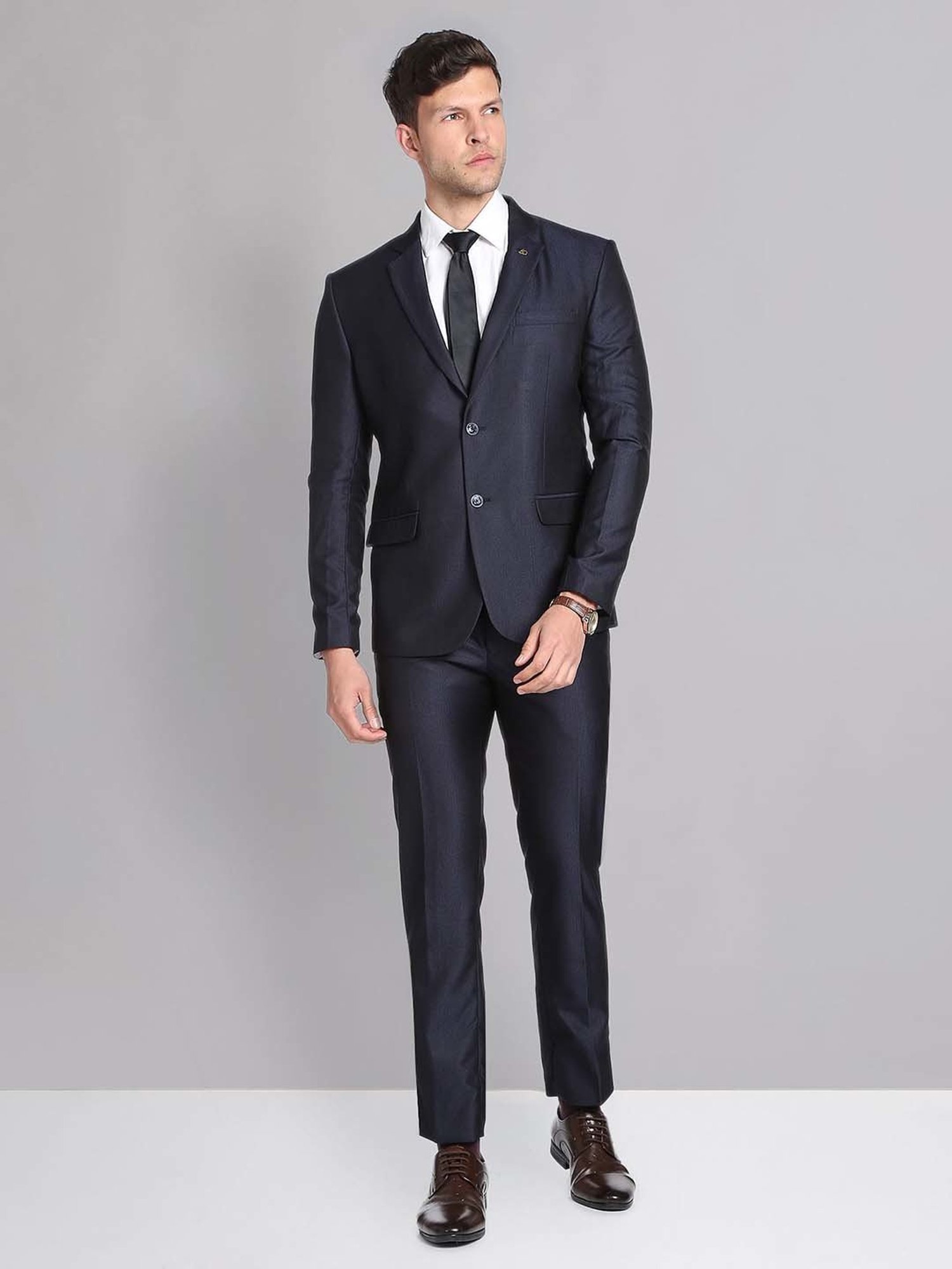 AD by Arvind Navy Regular Fit Two Piece Suit