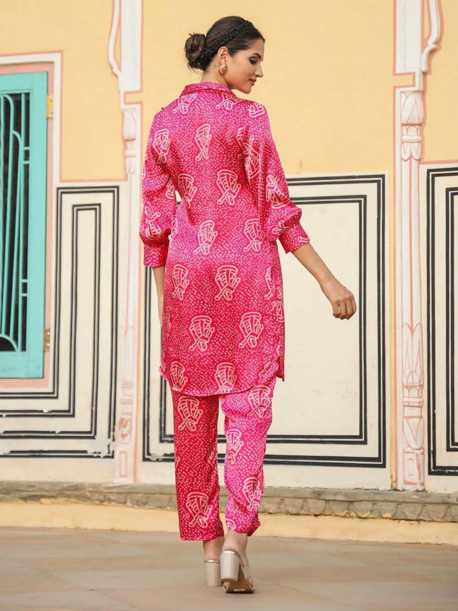 SCAKHI Rani Pink Printed Tunic Pant Set