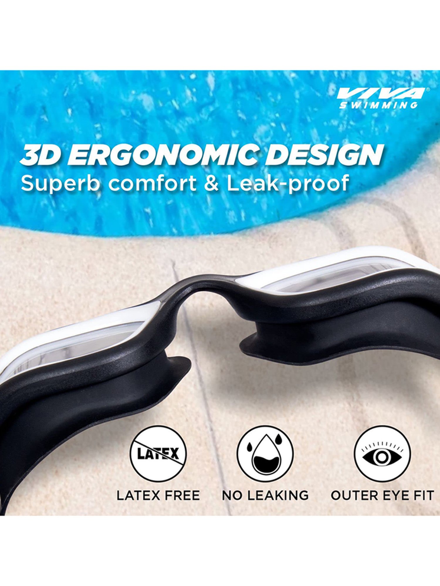 Viva Swimming Atlanta Anti-Fog, UV Protection Swimming Goggles (Black & White)