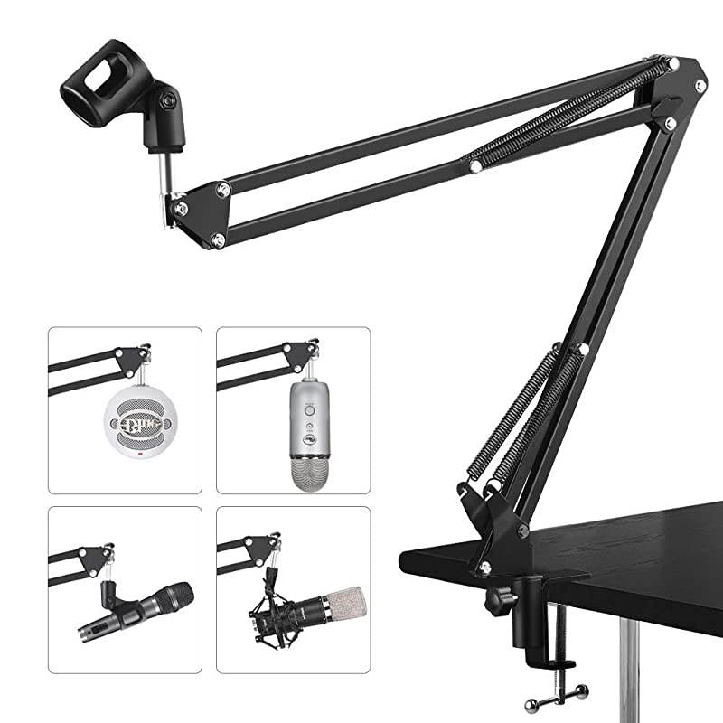 Suspension Mic Clip Adjustable Boom Studio Scissor Arm Stand For Blue Yeti Snowball Constructed With Premium Quality Metals For Professional Streaming VoiceOver RecordingGames