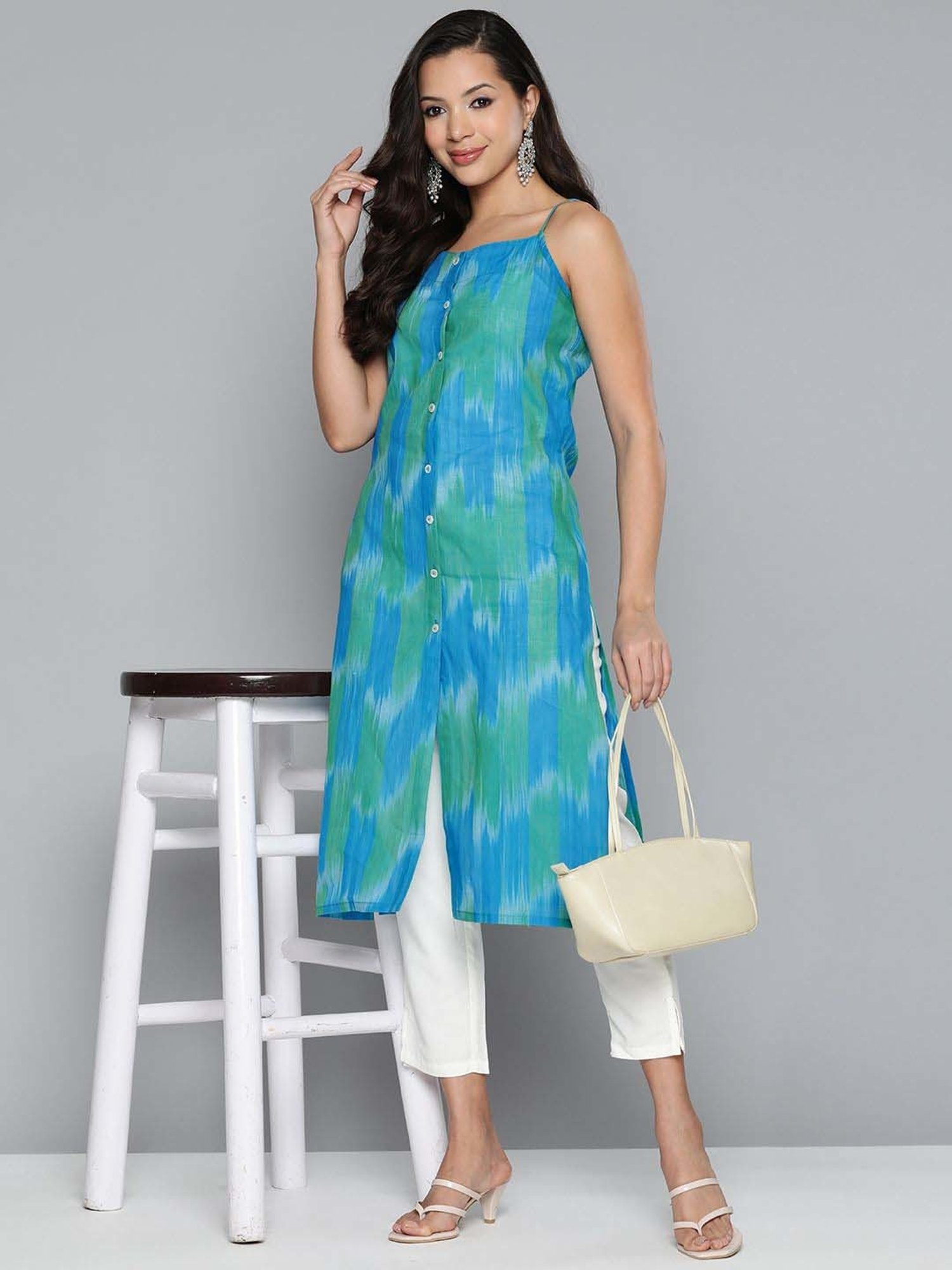 Jompers Blue Straight Printed Kurta