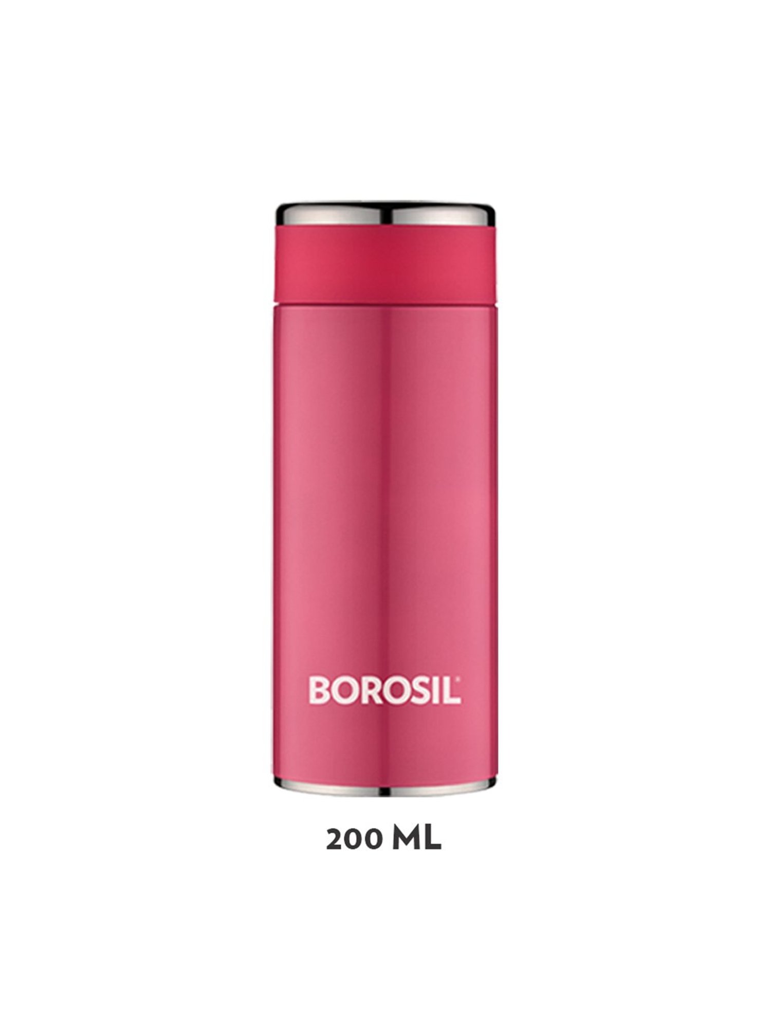 Borosil Pink Stainless Steel Hydra Travelsmart Vacuum Insulated Flask Water Bottle - 200 ml