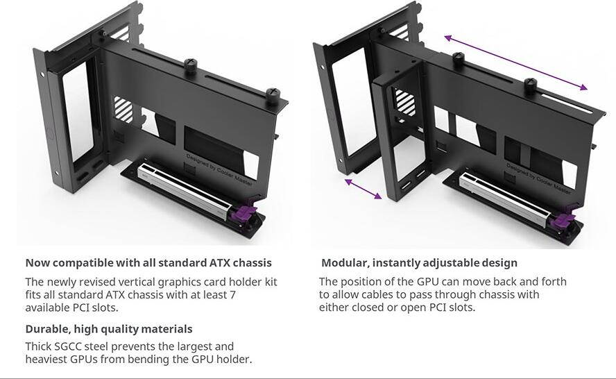 Cooler Master UNIVERSAL VERTICAL Graphics Card Holder KIT VER.2 with 165mm/6.5in Riser Cable,For Full Tower / Standard ATX Chassis with at least 7 available PCI slots