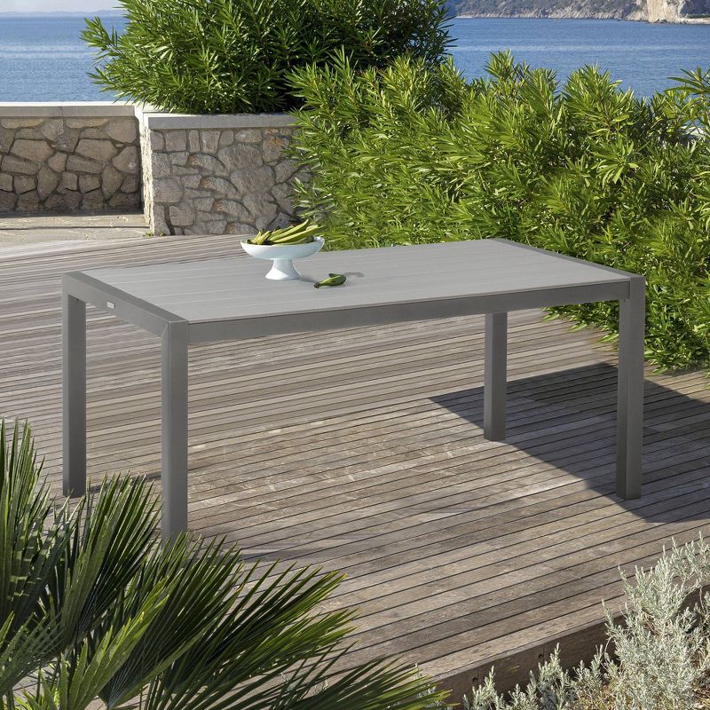 Solana Outdoor Rectangular Aluminum Dining Table in Cosmos Gray Finish with Wood Top - Armen Living