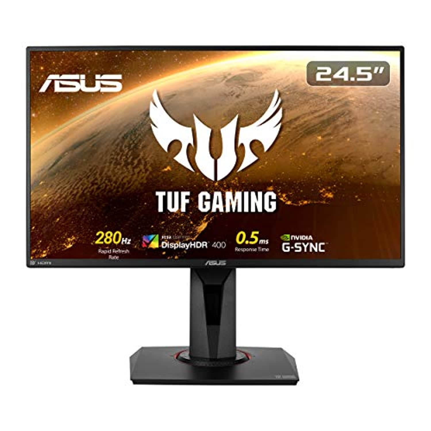 ASUS TUF Gaming 24.5? 1080P HDR Monitor VG258QM - Full HD, 280Hz (Supports 144Hz), 0.5ms, Extreme Low Motion Blur Sync, G-SYNC Compatible, DisplayHDR 400, Speaker, DisplayPort HDMI, Height A (VG258QM)