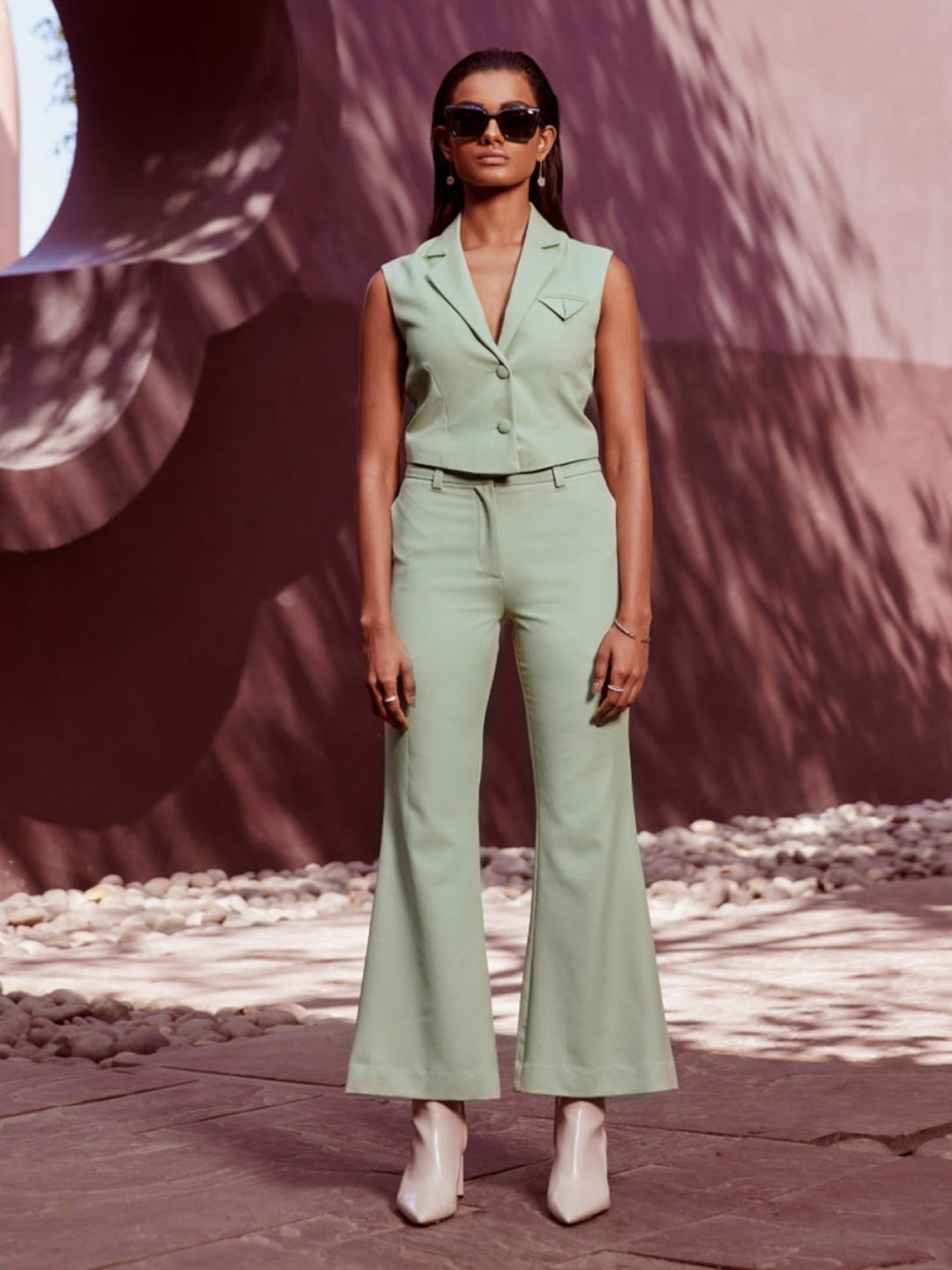 Qua Sage Green Quintenssence Bootcut Tailored Trousers